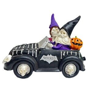 Halloween Resin Skeleton Witch Couple in WICKED Skull Car Figurine 9x7.5x4.5